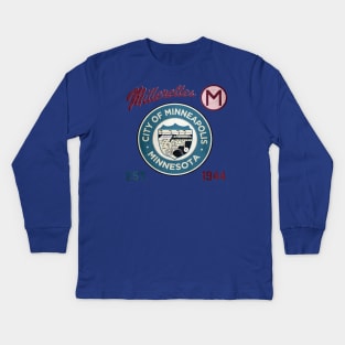 Minneapolis Millerettes • AAGPBL Patch • Minneapolis, Minnesota Kids Long Sleeve T-Shirt